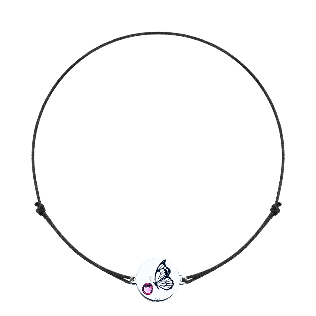 Bratara personalizata argint, snur reglabil - Fluturas si Cristal [2]