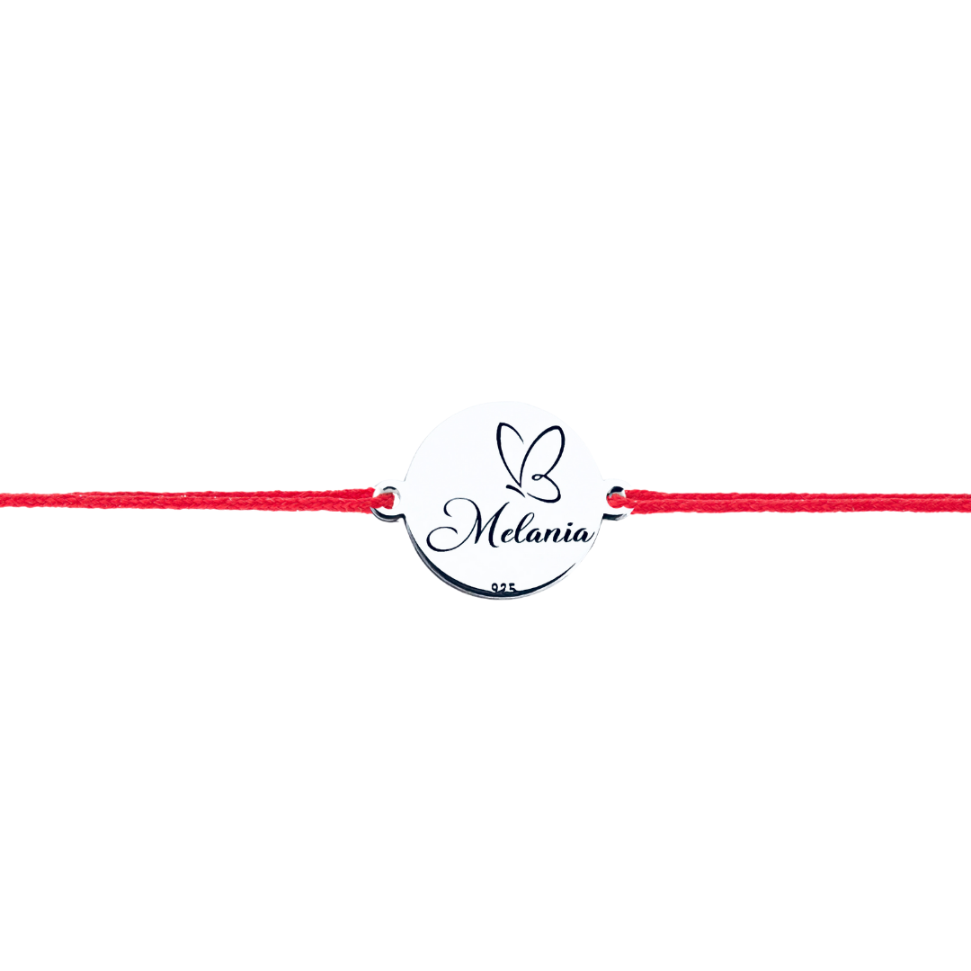 Bratara personalizata argint, snur reglabil Nume si Fluturas [2]