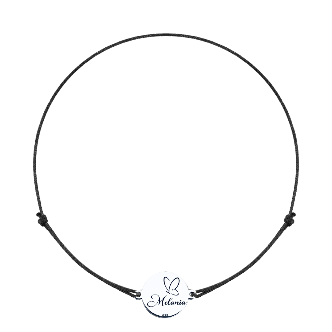 Bratara personalizata argint, snur reglabil Nume si Fluturas [3]