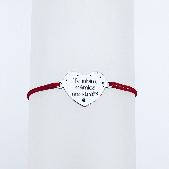 Bratara gravata, cu inima argint personalizata Cadou Bunica [3]
