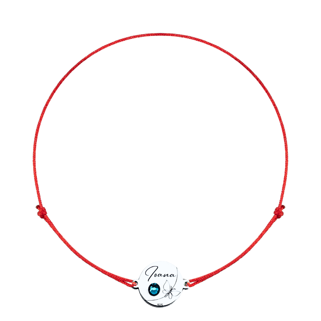 Bratara personalizata argint, snur reglabil si cristal - Nume si Fluturas [3]