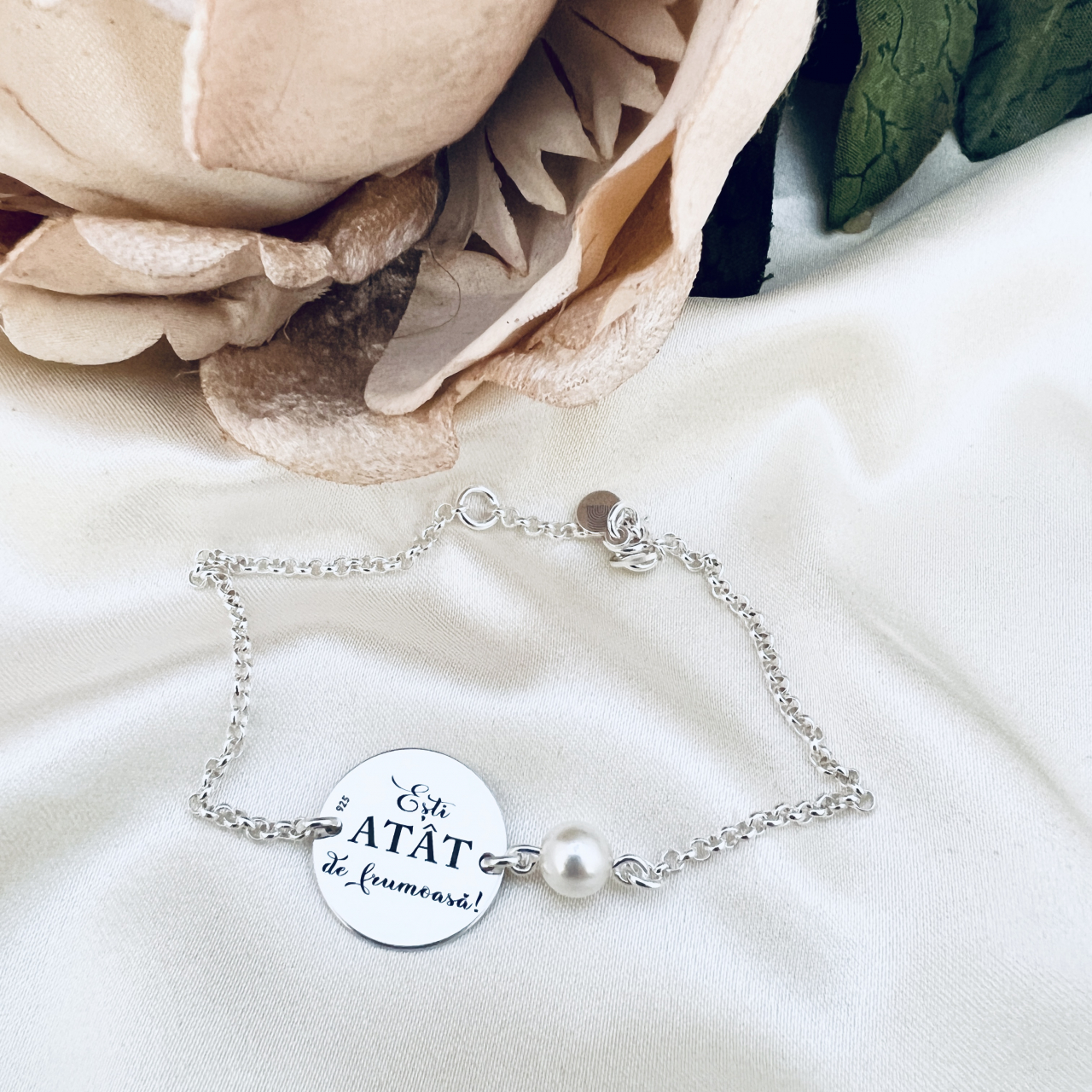 Bratara gravata argint & perla - Cadou mireasa [2]