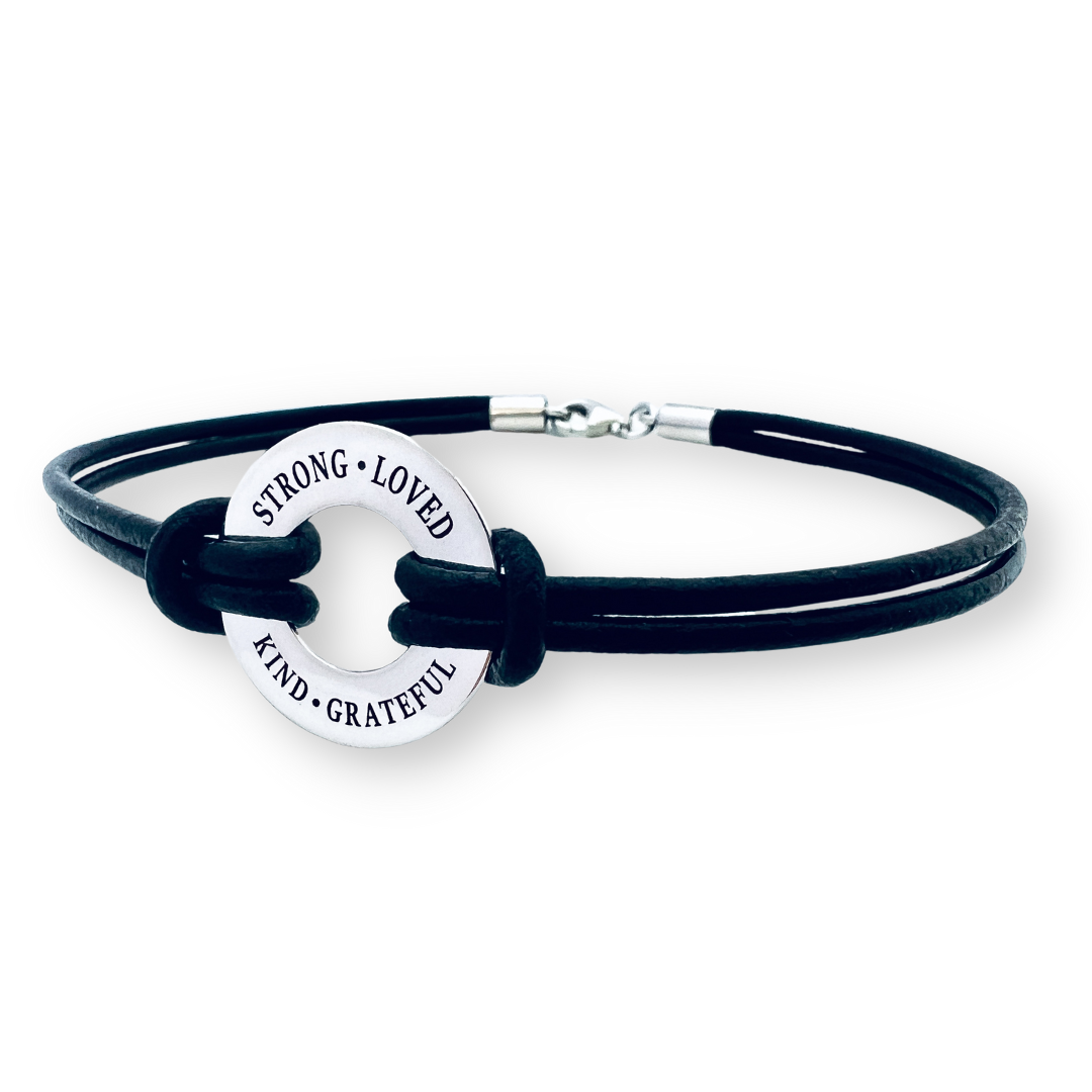 Bratara personalizata disc argint, snur piele naturala sau textil - I am... [2]