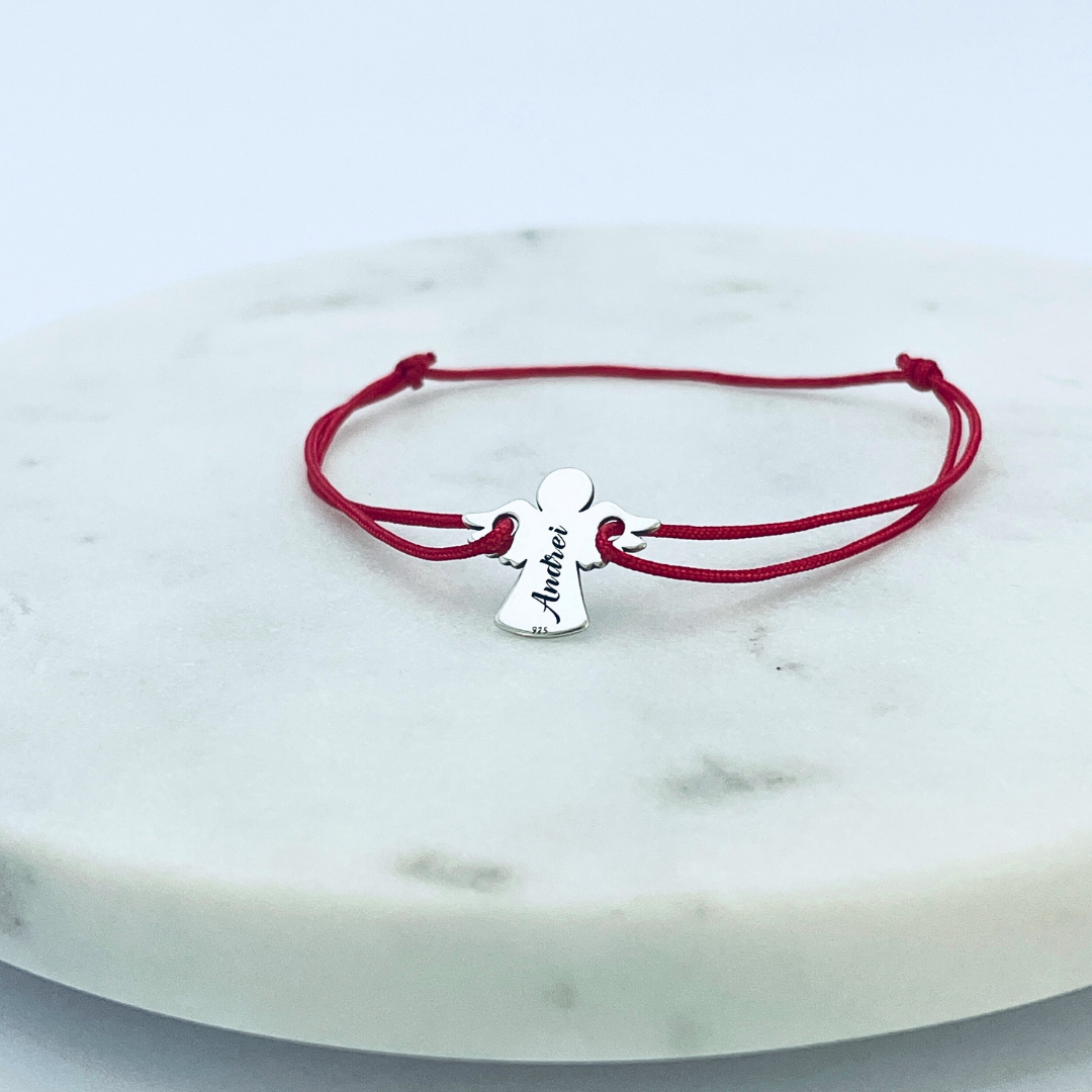 Bratara personalizata, snur reglabil, pandantiv argint ingeras - Andrei [2]