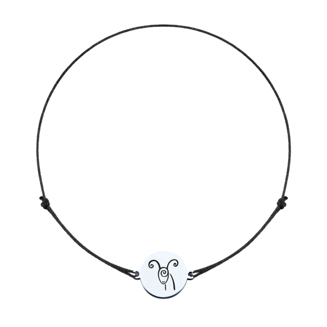 Bratara cu zodie gravata, banut argint si snur reglabil textil - Berbec [3]