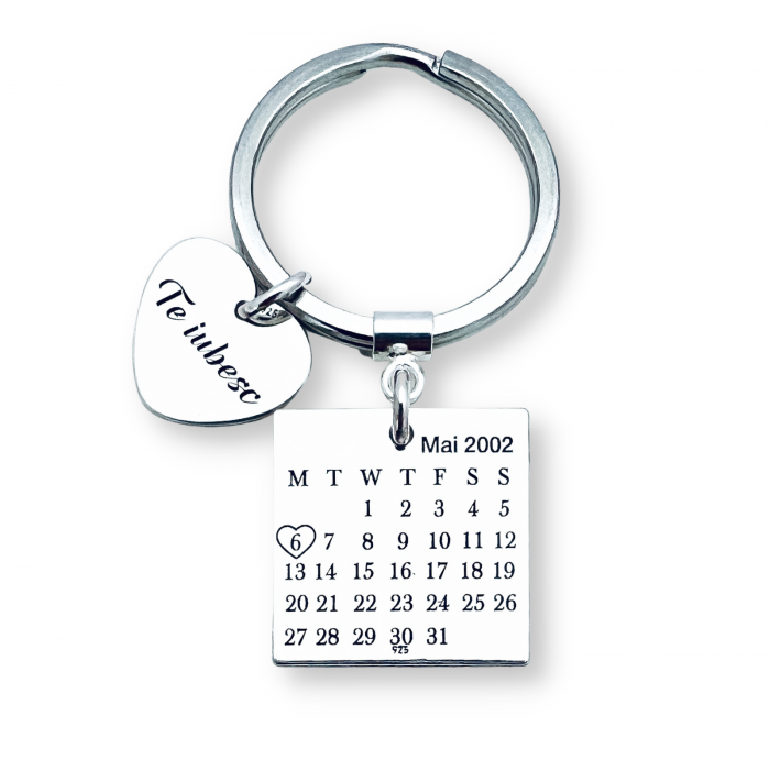 Breloc personalizat argint, Calendar & Mesaj Te iubesc [2]