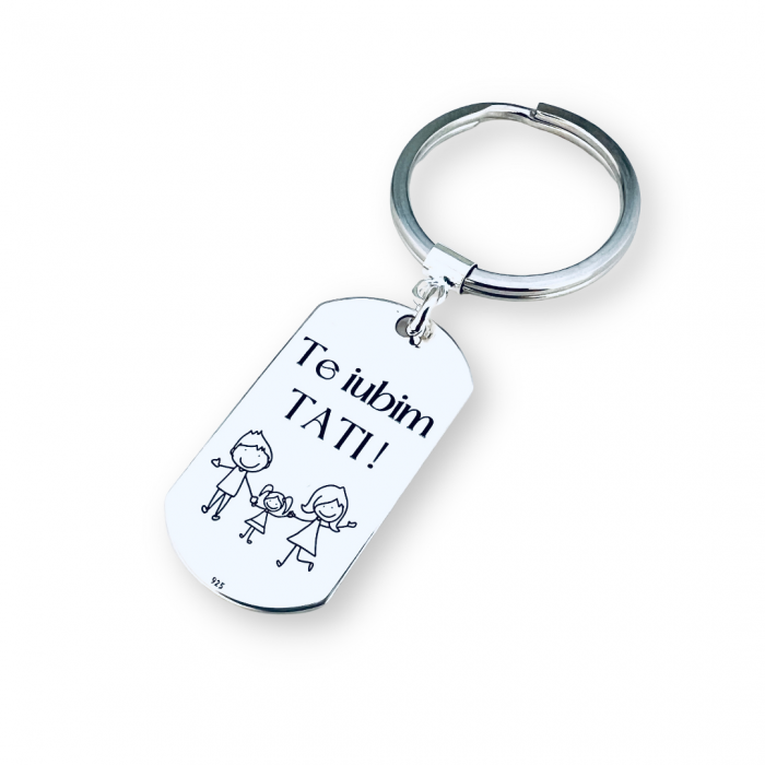 Breloc Chei Personalizat Placuta Army Argint Te iubesc tati [4]