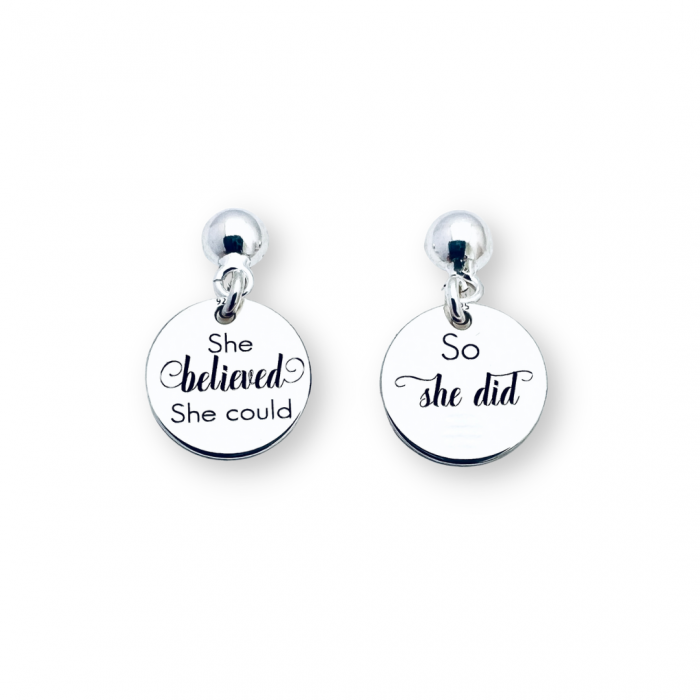 Cercei personalizati cu banuti argint She believed she could [2]