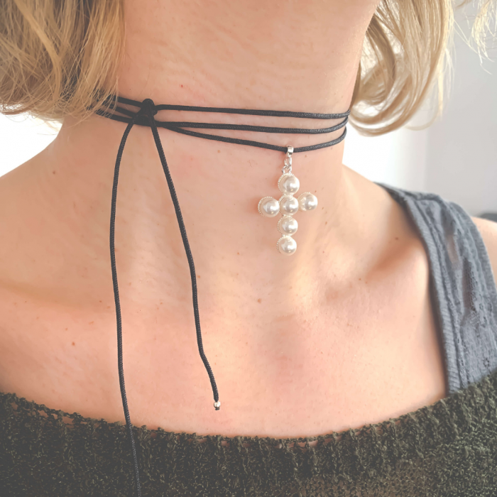 Choker pandantiv cruciulita argint cu perle - Personally ME [4]