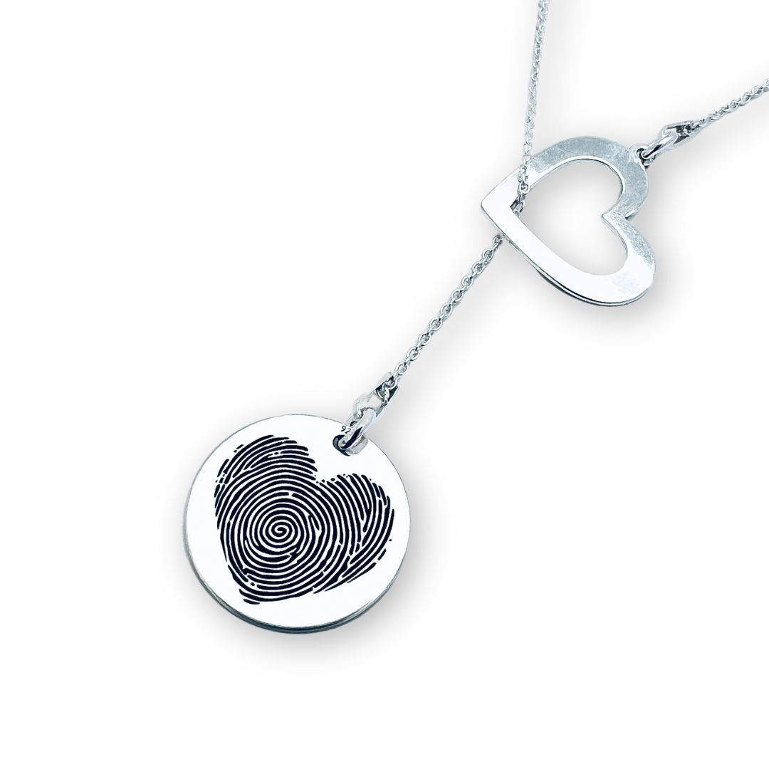 Lantisor din argint asimetric gravat, charm inimioara - Amprenta [3]