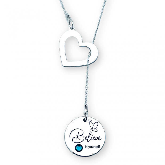 Lantisor argint asimetric personalizat charm inimioara, cristal - Believe in Yourself [2]