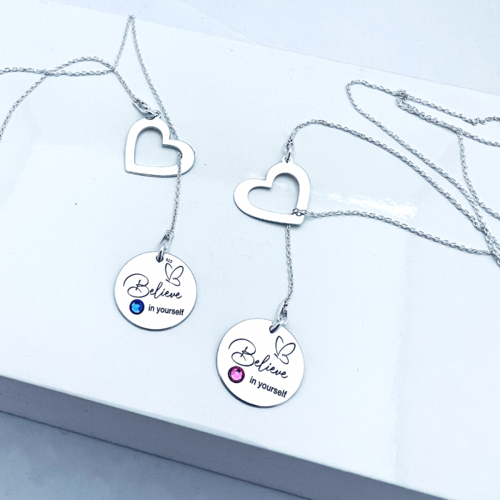 Lantisor argint asimetric personalizat charm inimioara, cristal - Believe in Yourself [5]