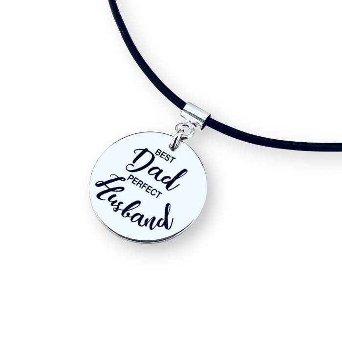 Colier argint gravat snur piele naturala sau textil - Best Dad, Perfect Husband [3]