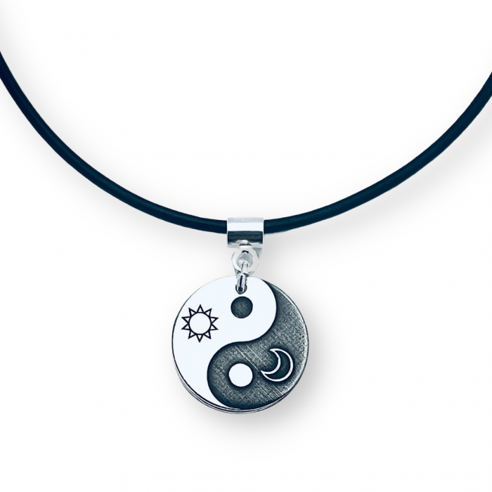 Colier piele naturala cu banut argint personalizat Yin si Yang [3]