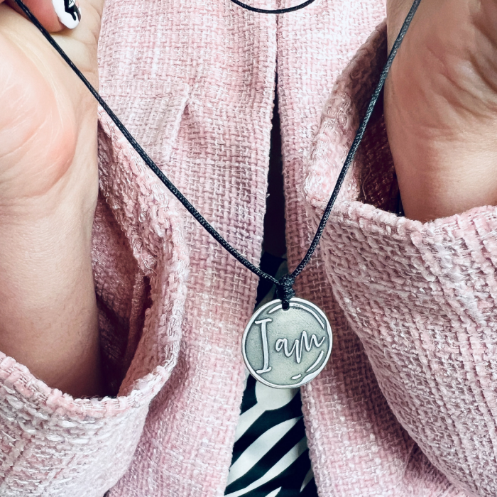 Colier argint gravat snur textil - I Am [6]