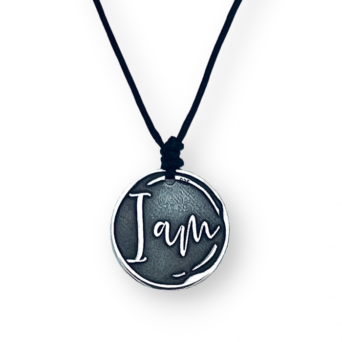 Colier argint gravat snur textil - I Am [2]