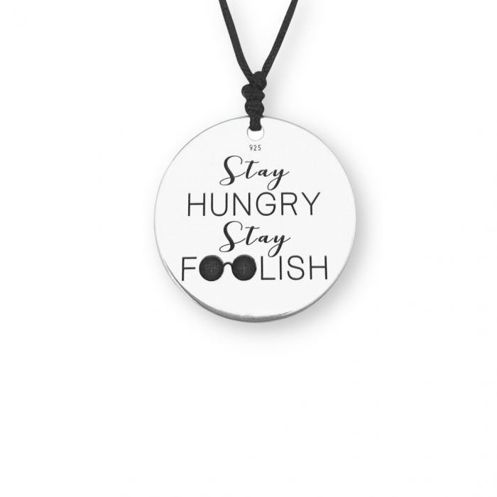 Colier argint gravat snur textil Stay Hungry, Stay Foolish [2]