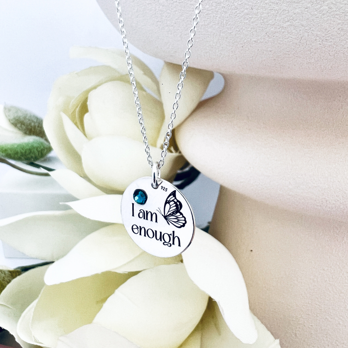 Colier personalizat din argint dama cu cristal - I am Enough [3]