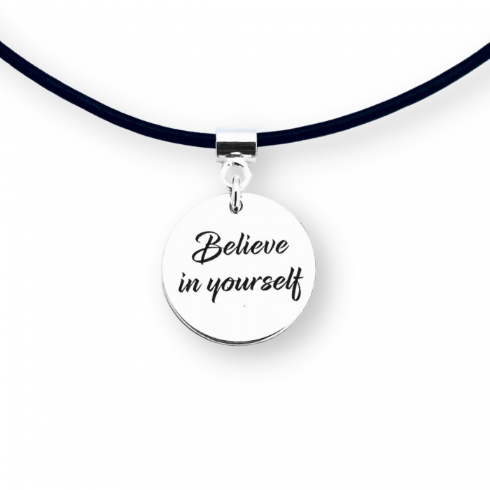 Colier argint personalizat snur piele - Believe in Yourself [2]