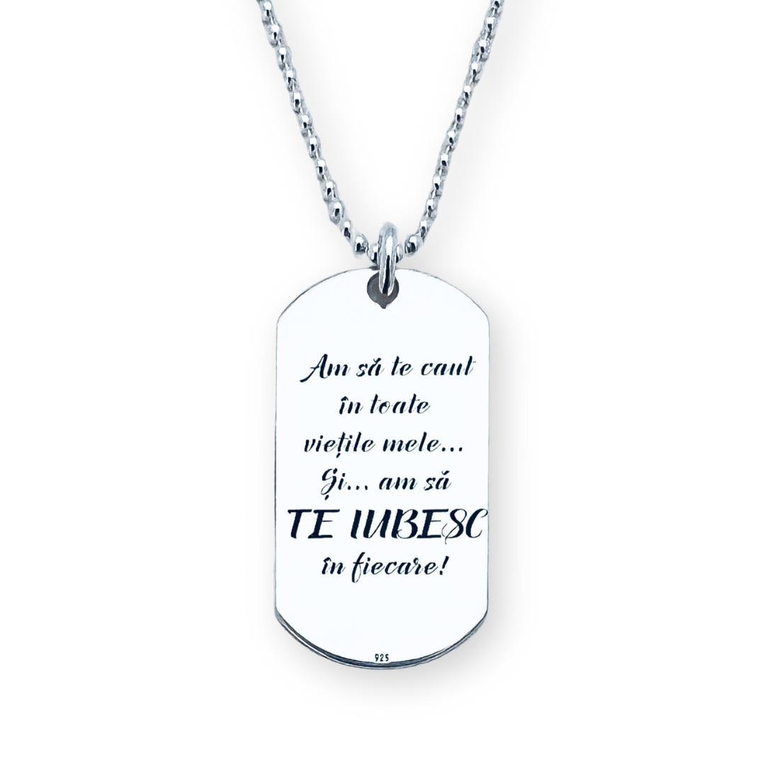 Lantisor placuta Army argint personalizata - Te iubesc... [3]