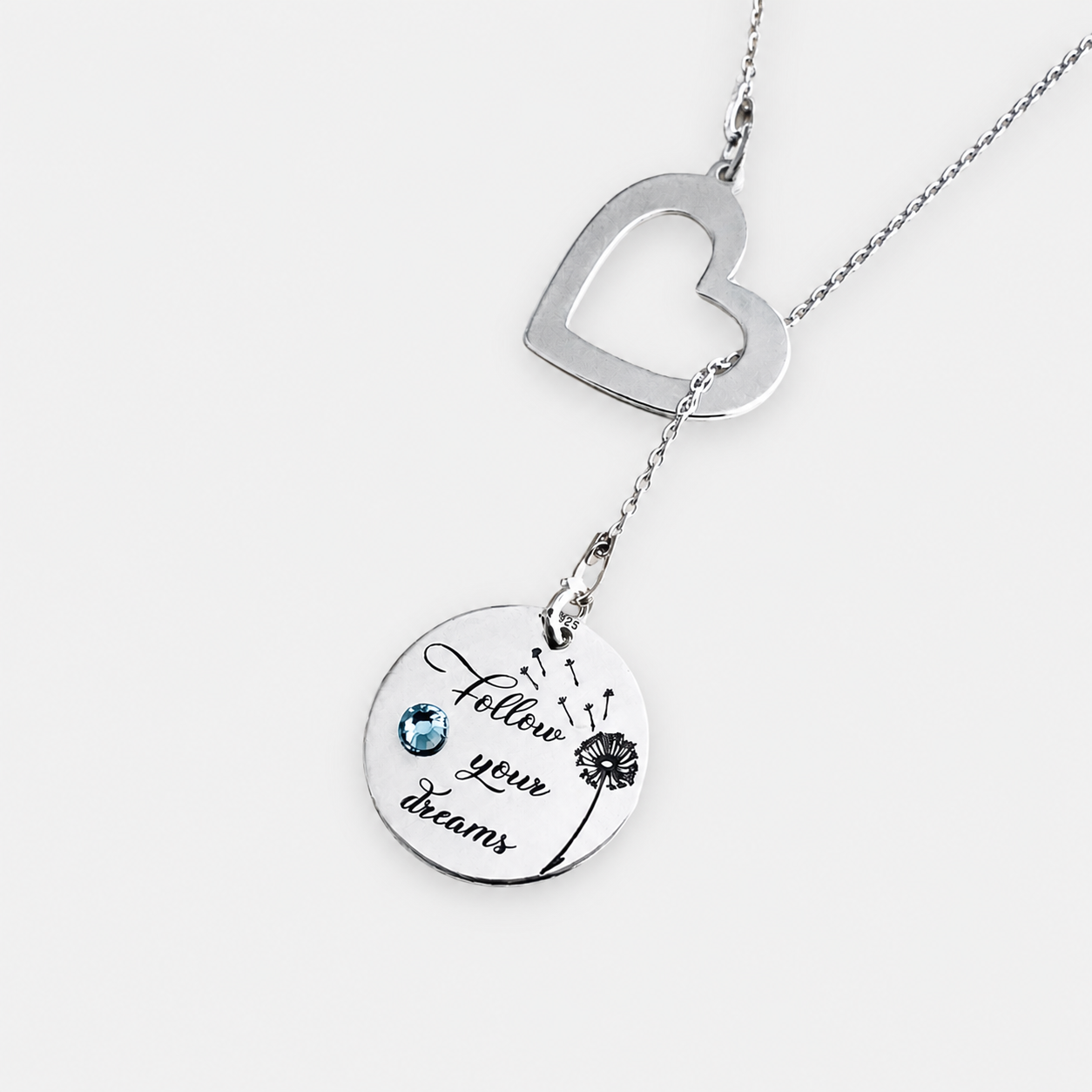 Colier asimetric argint charm inimioara si cristal - Follow your Dreams [2]