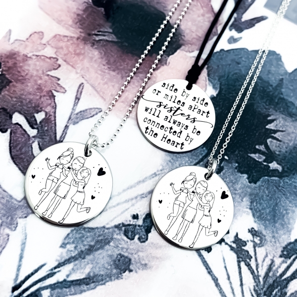 Colier argint gravat snur textil Sisters [3]