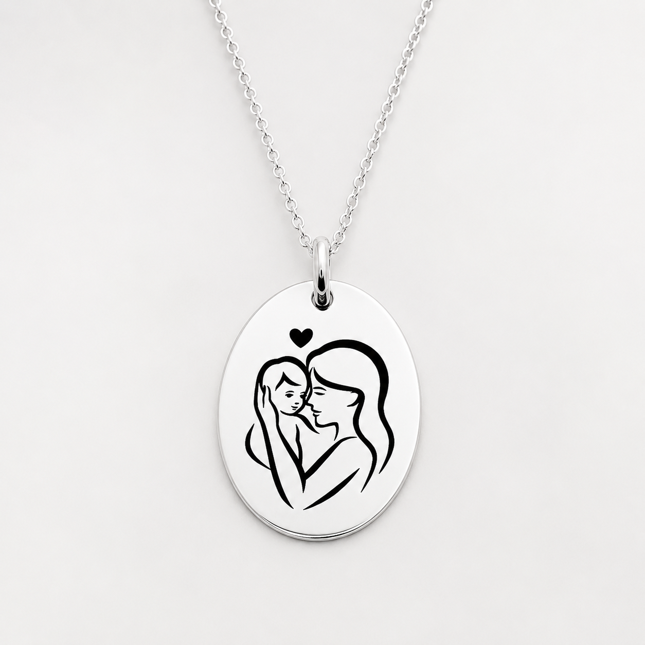 Colier personalizat argint pandantiv Oval - Mama si Bebelus [2]