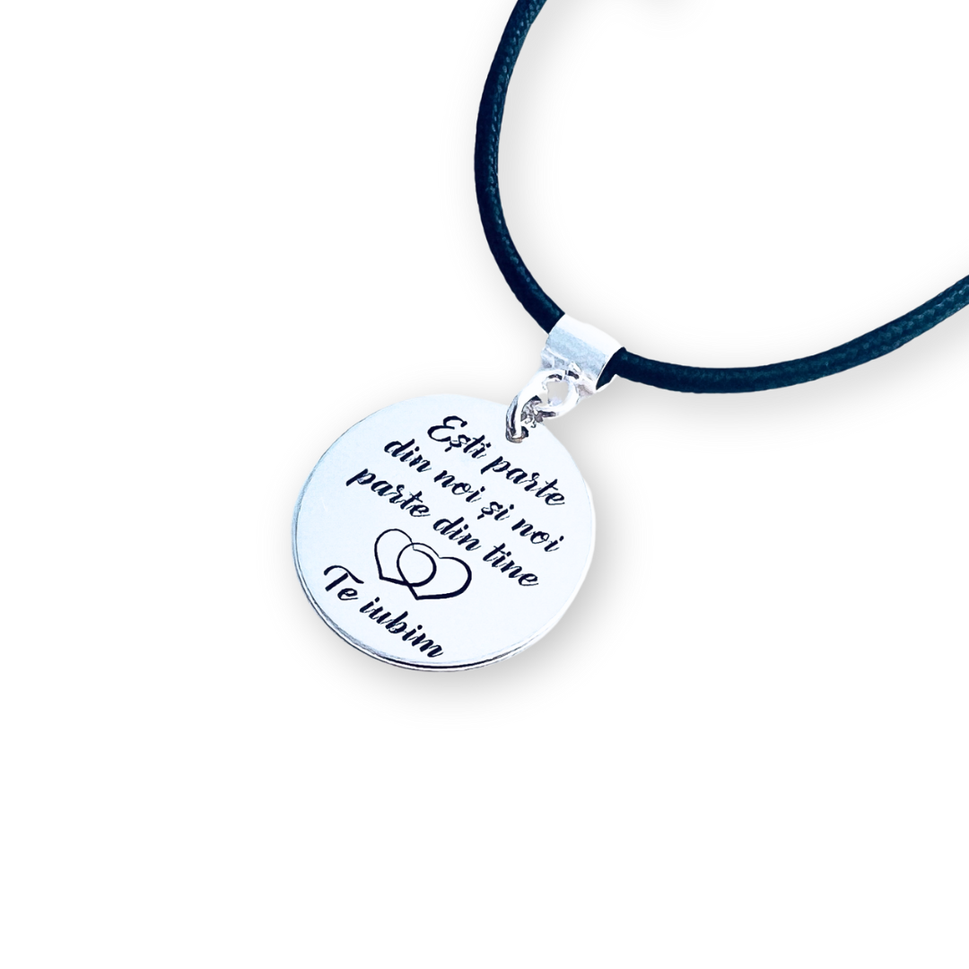Colier personalizat argint snur piele sau textil - Esti parte din noi...  [2]