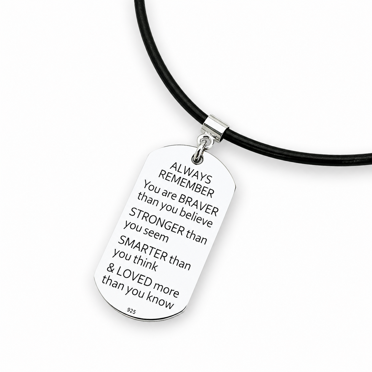 Colier snur piele placuta Army argint personalizata - Always Remember [2]