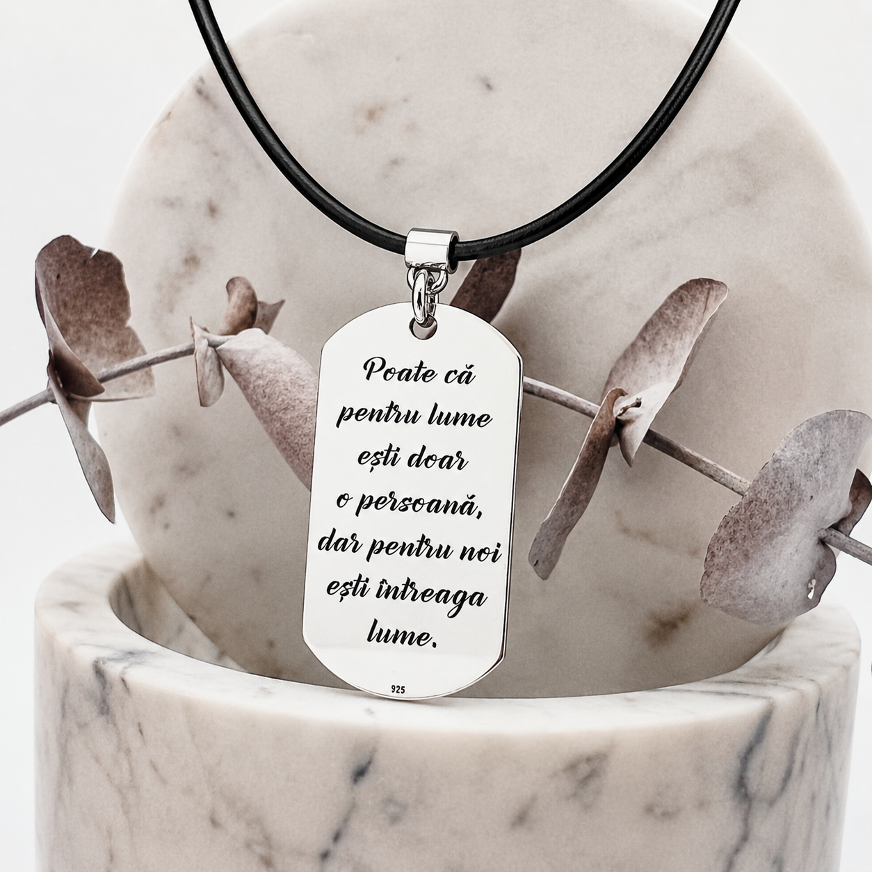 Colier snur piele placuta Army argint personalizata - Intreaga lume [2]