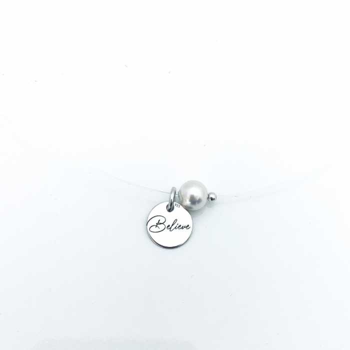 Colier cu perla banut argint snur transparent [3]