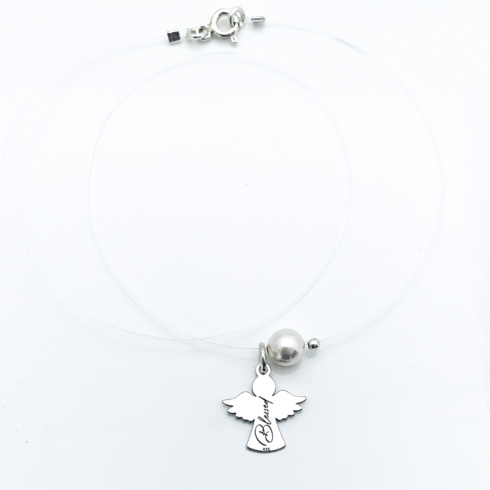 Colier silicon transparent pandantiv ingeras din argint si perla - Blessed [2]
