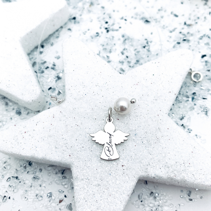 Colier cu perla si ingeras argint snur transparent - Blessed [2]