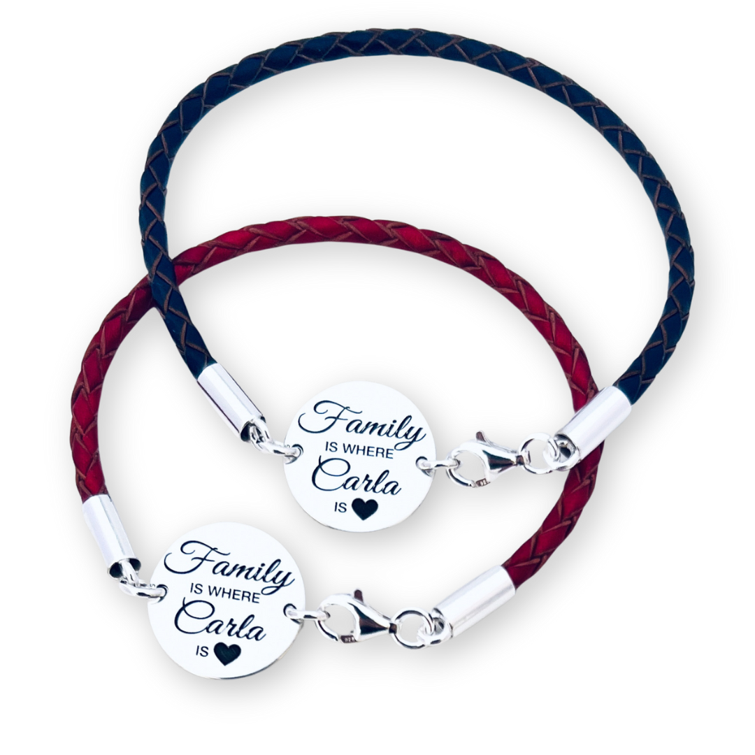 Set bratari din argint, personalizate, snur impletit piele - Family [2]