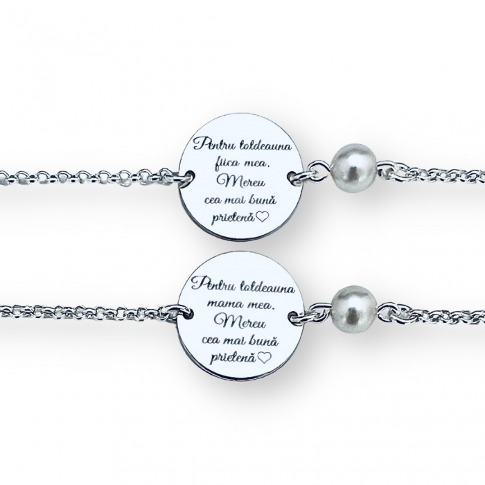 Set Bratari personalizata argint cu banut si perla Mother & Daughter [2]