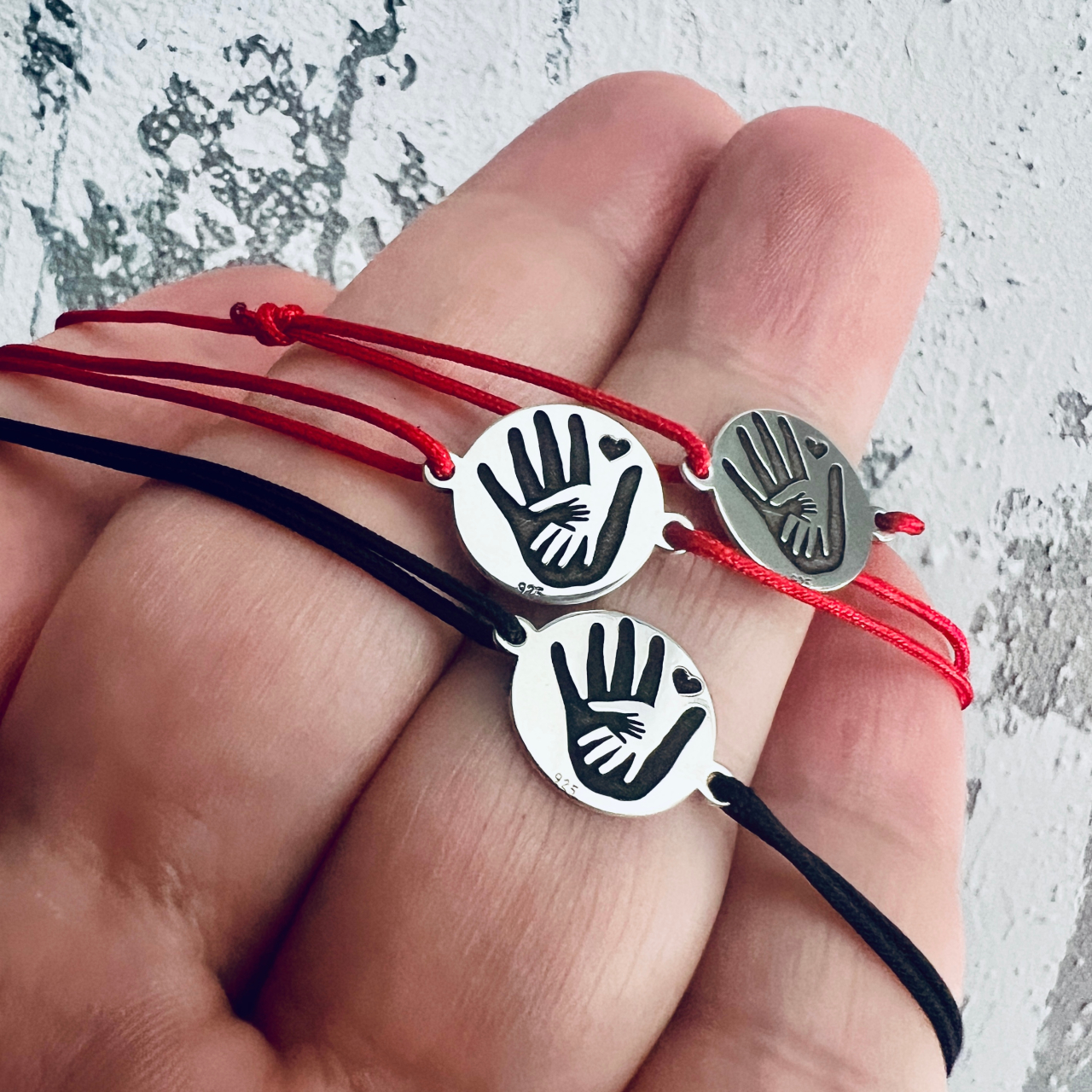 Set bratari personalizate argint, snur textil reglabil - Family [1]