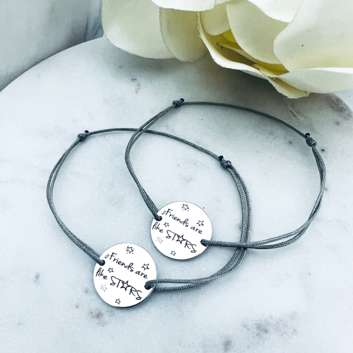 Set bratari personalizate argint, snur textil reglabil Friends are like Stars [3]