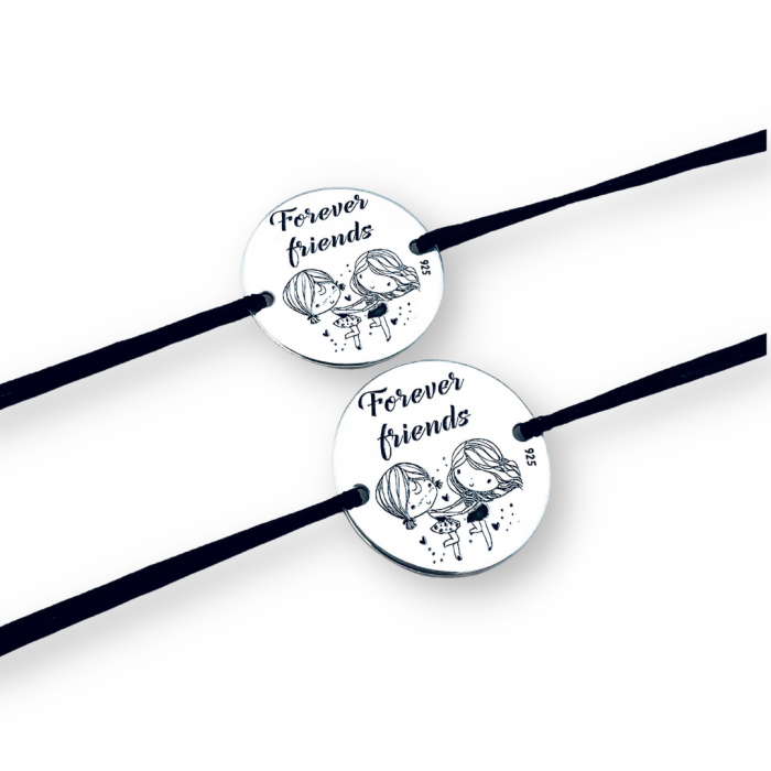 Set bratari personalizate argint, snur textil reglabil Friends are like Stars [4]