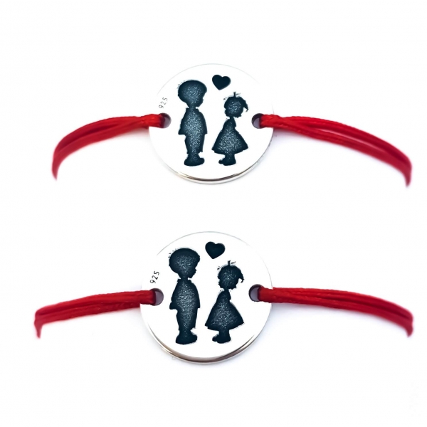 Set bratari personalizate din argint, snur textil reglabil Big Bro'-Lil' Sis [2]