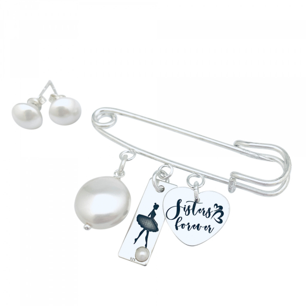 Set Brosa personalizata cu pandantive argint si cercei perle - Ballerina [1]