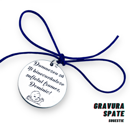 Banut argint botez sau mot, personalizat cu nume si simbol [2]