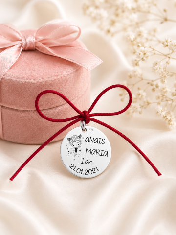 Bijuterii Personalizate - Banut argint botez si mot personalizat