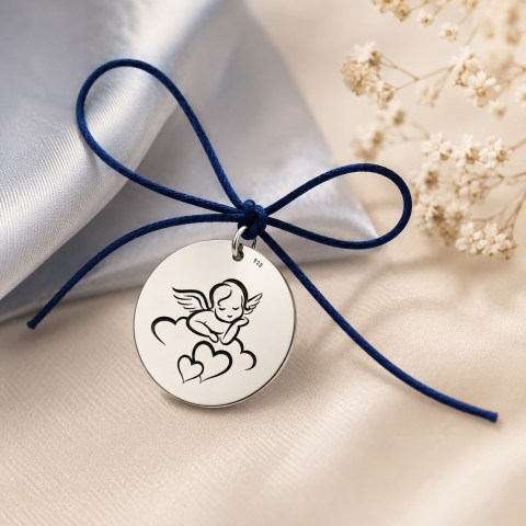 Bijuterii Personalizate - Banut argint botez si mot personalizat Ingeras