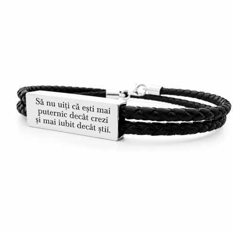 Cadouri personalizate – iubit, sot - Bratara 3D argint, personalizata snur impletit piele naturala - Sa nu uiti...