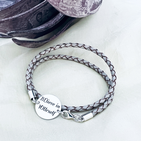 Bratara personalizata argint snur din piele - Believe in Yourself [1]