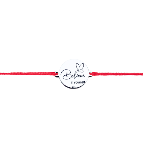 Brățară argint, personalizată șnur reglabil – Believe in Yourself [2]
