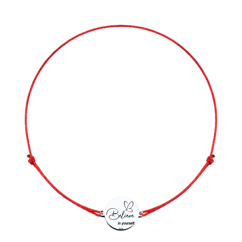 Brățară argint, personalizată șnur reglabil – Believe in Yourself [1]