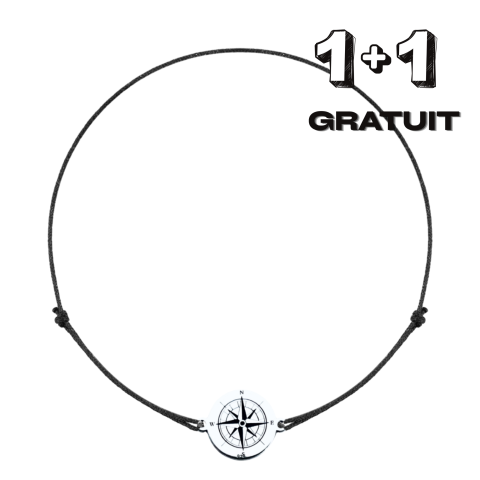 REDUCERI MARI - Bratara argint, personalizata snur reglabil - Busola