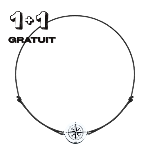 1 + 1 GRATUIT - Bratara argint, personalizata snur reglabil - Busola