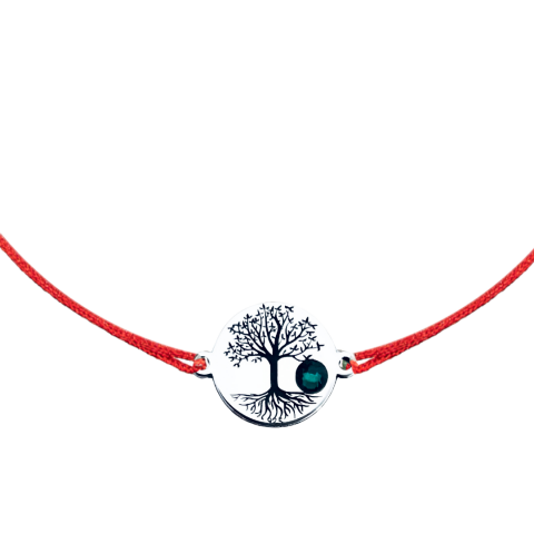 Bratara argint, personalizata snur reglabil - Copacul vietii si Cristal